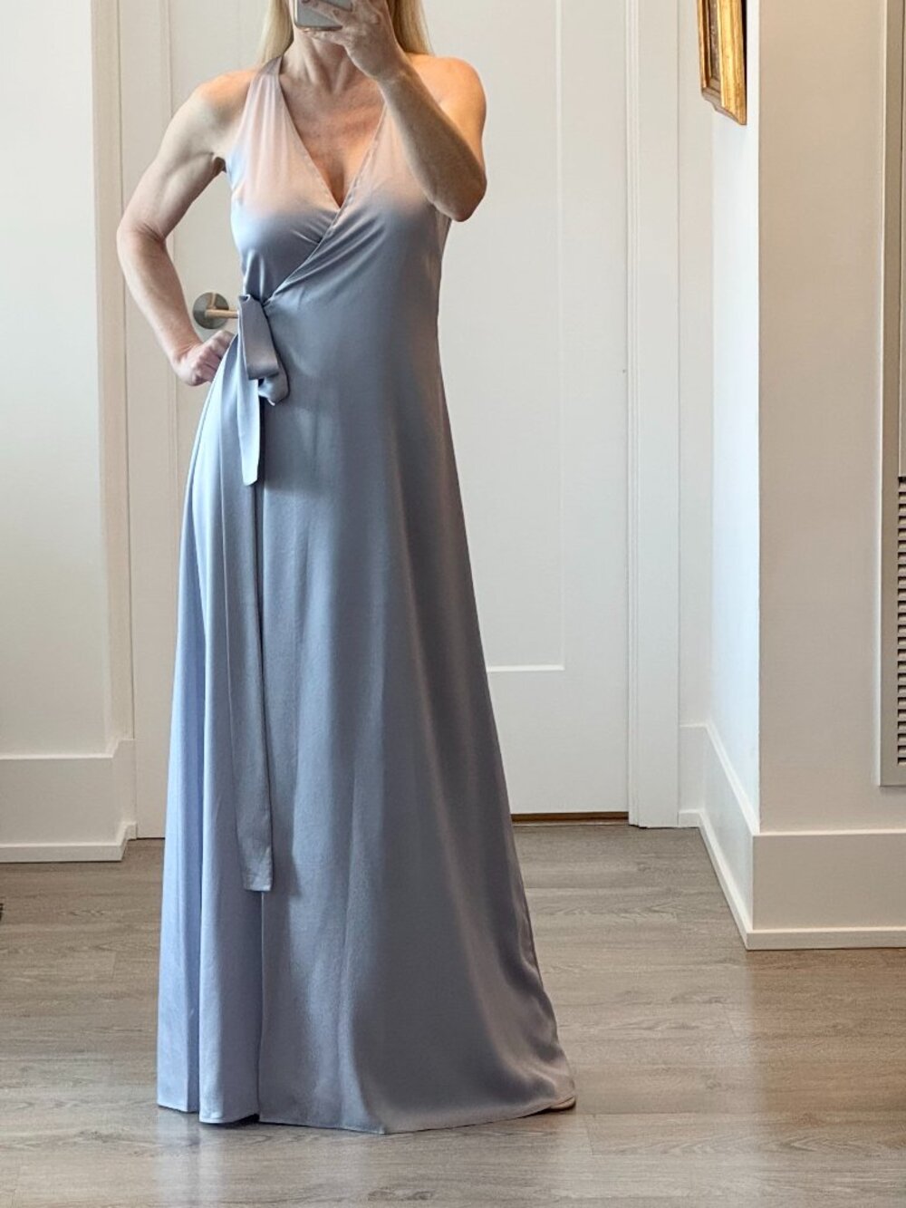 DVF Diane von Furstenberg Wrap Gown Floor Length Maxi Dress Size 0 Mauve Gray